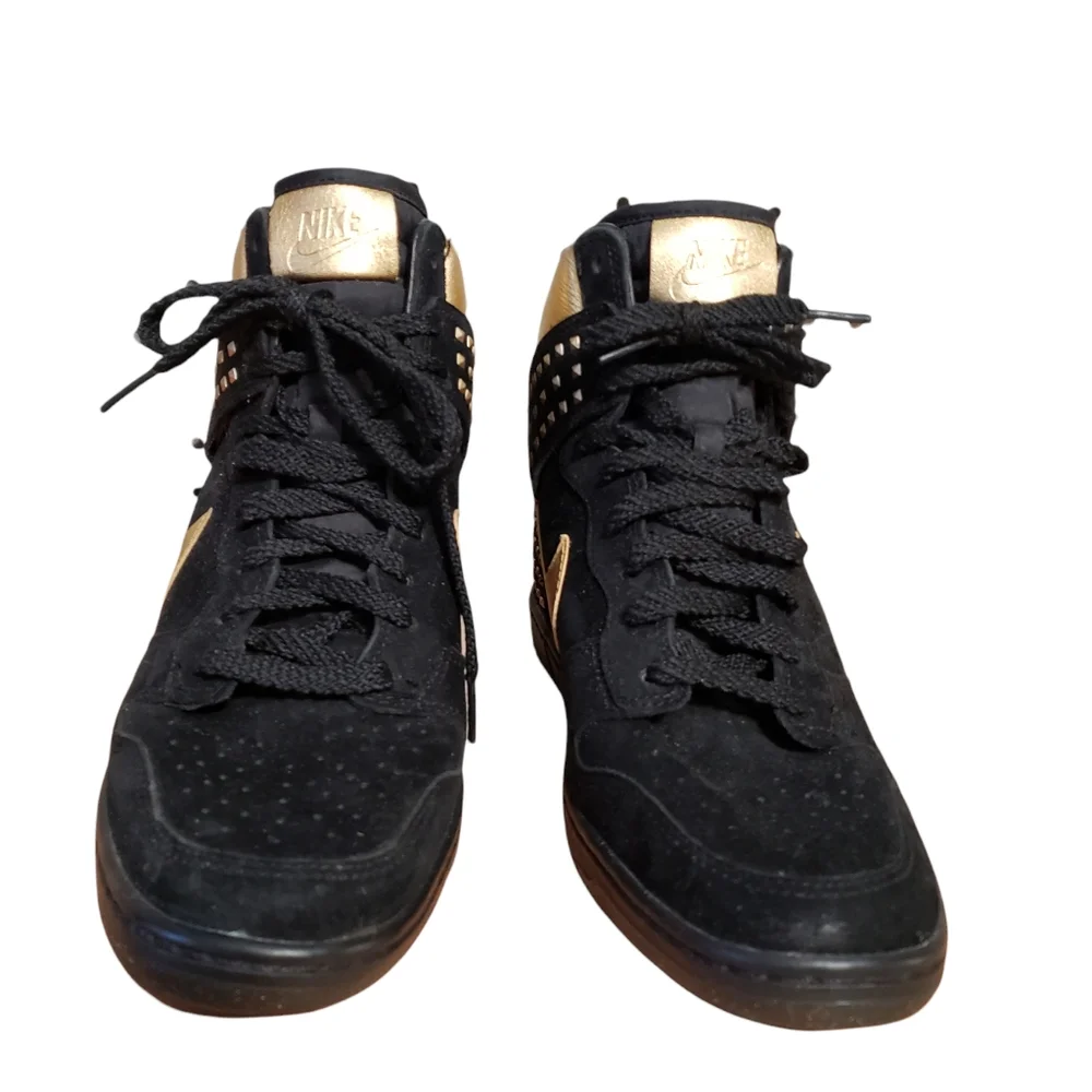 Nike Dunk Sky Hi Studded Hidden Wedge Sneakers Black Gold Metallic Studd… - Picture 5 of 11